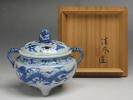 お茶道具☆清風与平 染付龍模様香炉☆ 染付龍紋 香炉 時代物 中国美術