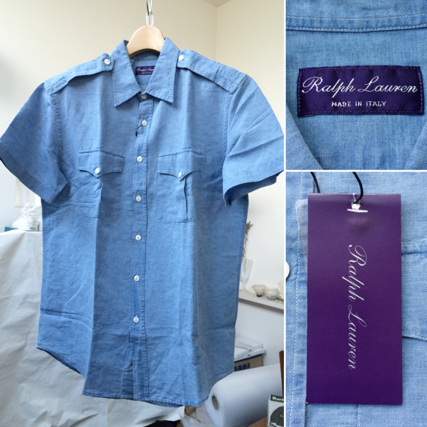 新品ラルフローレン パープルレーベル 綿麻 半袖シャツL/定5.4万
