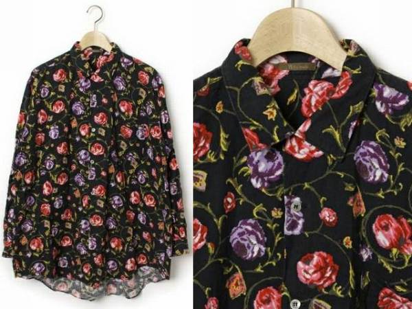 Y’s for menの花柄長袖シャツ 総柄 L相当 黒 ヨウジオム