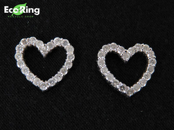 1円 K14WG×ダイヤモンド ハート デザイン ピアス HG799