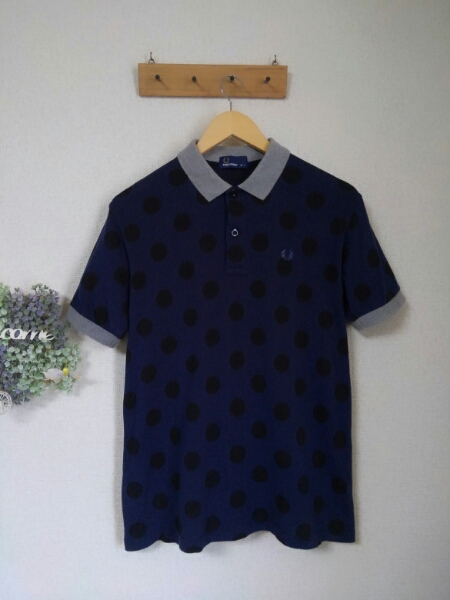 ◎美品【フレッドペリー】ドット柄 灰×濃紺 切替ポロシャツ L 