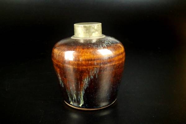 古錫 赤膚山焼 海鼠釉錫口茶壺 在銘 煎茶道具