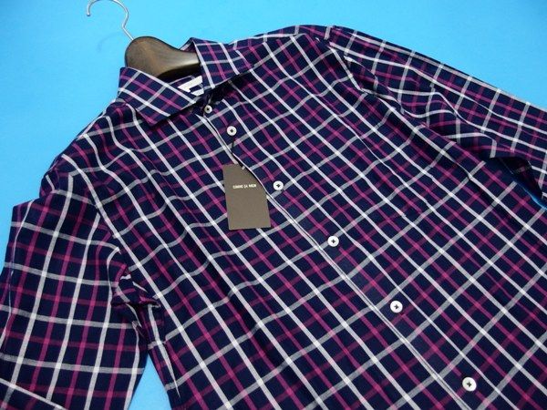新品1.7万★コムサメン 日本製 チェック ガーゼ ドレスシャツS紺