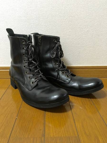 フープディドゥ/25/8ホール編み上げブーツ/黒皮革レザー/人気