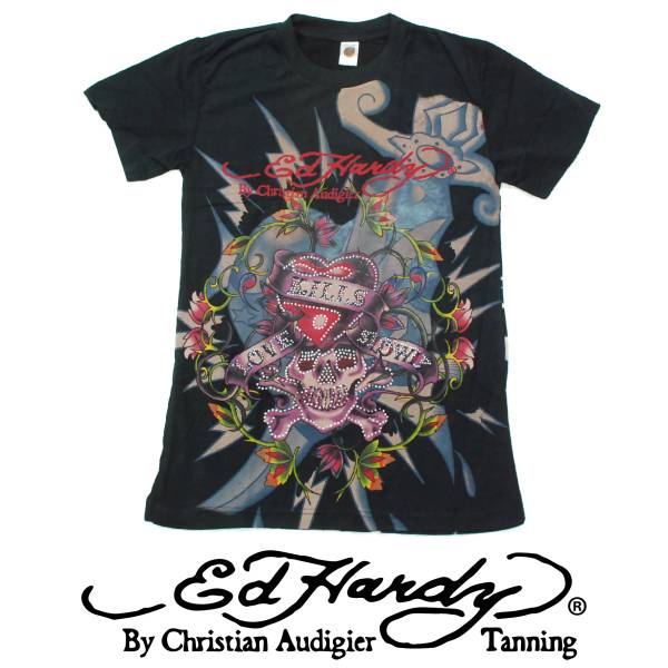(M)新品同様 ED HARDY エドハーディー メンズ スカル ⑥Tシャツ