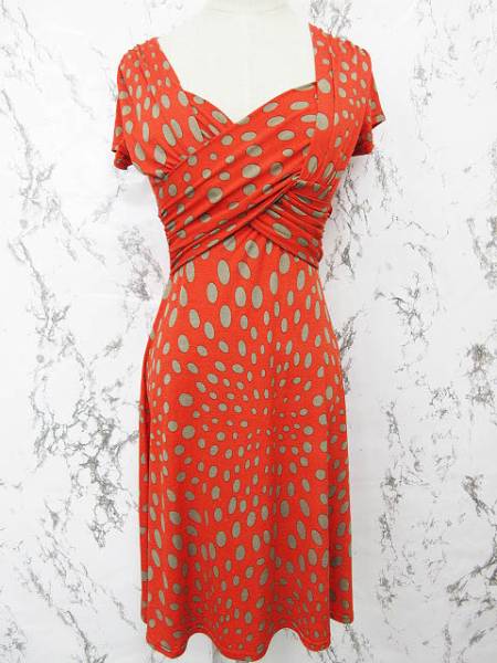 クロエ ワンピース 半袖 水玉 ウエストゴム レッド ベージュ