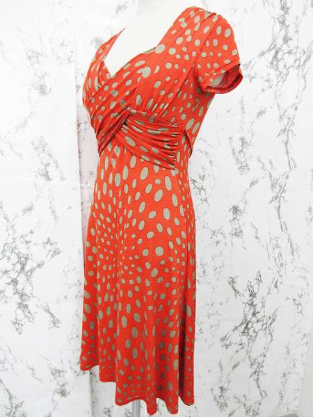 クロエ ワンピース 半袖 水玉 ウエストゴム レッド ベージュ