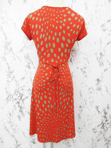 クロエ ワンピース 半袖 水玉 ウエストゴム レッド ベージュ