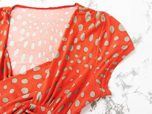 クロエ ワンピース 半袖 水玉 ウエストゴム レッド ベージュ