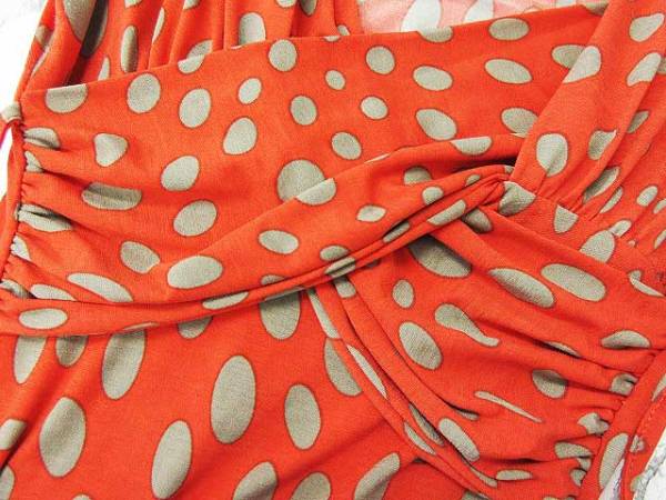 クロエ ワンピース 半袖 水玉 ウエストゴム レッド ベージュ