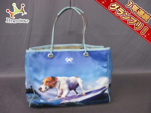 アニヤハインドマーチ トートバッグ ライトブルー×マルチ