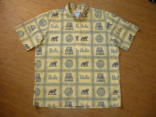 ☆レインS 裏地使用プルオーバーBDアロハ UCLAカレッジ柄/L美品