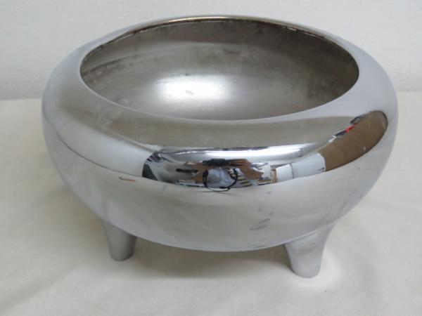 1円!■大型 前香炉 仏具 斎場■灰入れ 銀色 直径約25ｃｍ