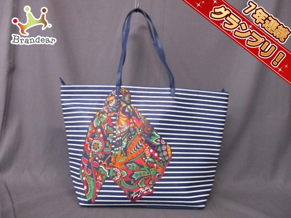 ベラブラッドリー トートバッグ 美品 ネイビー×白×マルチ