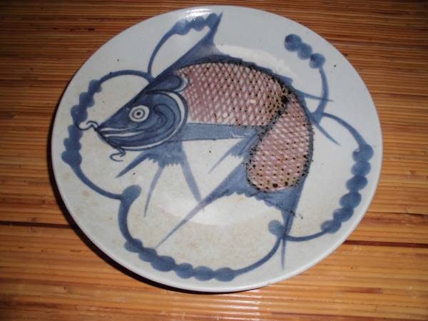 唐物 赤絵染付魚文皿 中国美術 清時代　無傷
