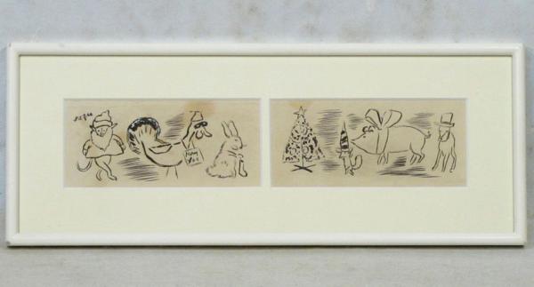 脇田和 「動物たちのメリークリスマス」 額装 面白い絵です