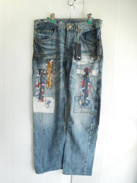 新品■フィリッププレインPHILIPPPLEINジップペイントデニム32■