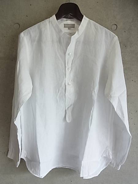 15ss【MARGARET HOWELL リネン ノーカラー 白 シャツ S】MHL