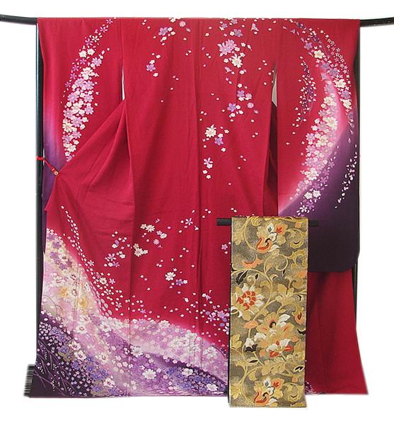 きものしらゆり １円 Ｌ 極上縮緬 高級 振袖 袋帯 セット B923