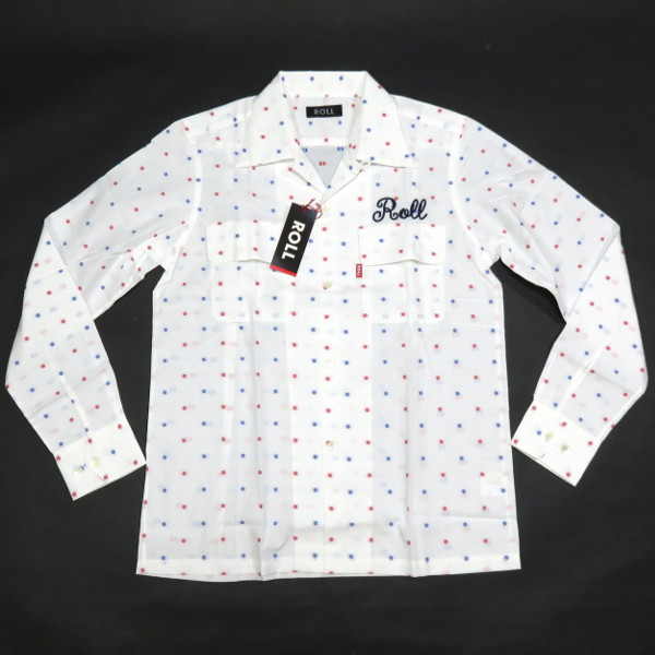 新品 ロール ROLL　水玉ドット柄 オープンカラー 長袖シャツ 白
