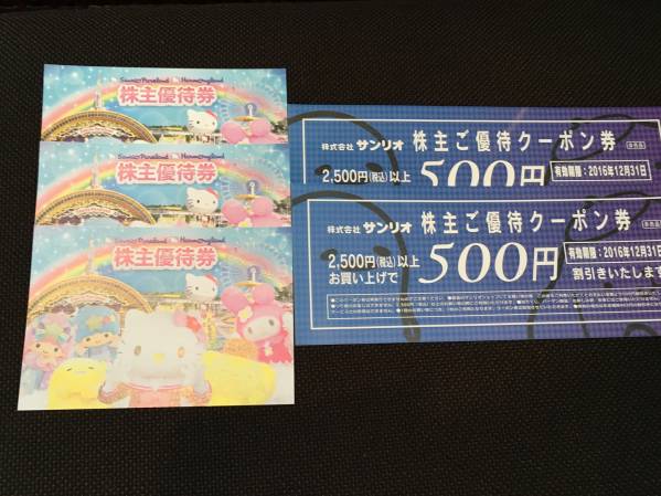 サンリオピューロランド株主優待券3枚 クーポン券2枚のセット