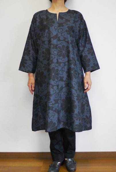 紬　菊唐草　秋からの　チュニック　ＯＰ　着物リメイク　