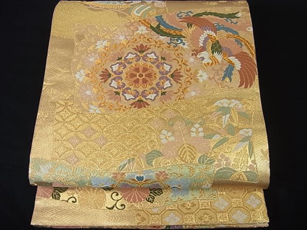 六通柄袋帯　唐織　全通箔　鳳凰正倉院宝尽くし　美品ｓ601