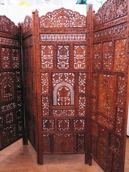 ☆木製透かし彫り 4連パーテーションアジアン 衝立木製彫刻