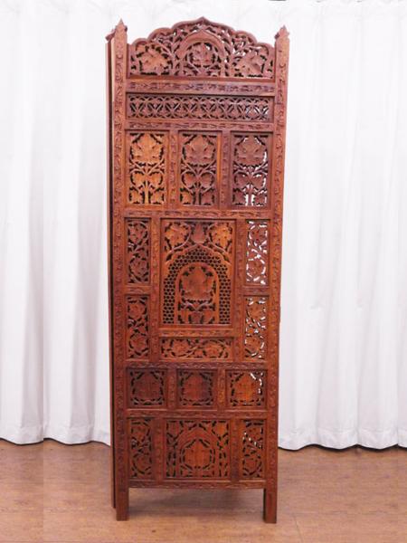 ☆木製透かし彫り 4連パーテーションアジアン 衝立木製彫刻