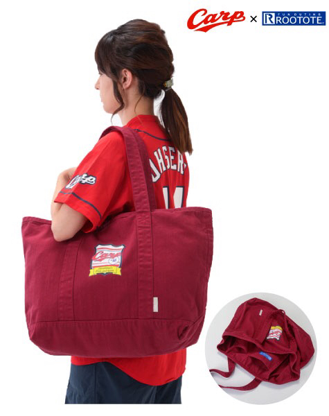 ワッペンプリントバーガンディトートバッグ/広島カープ/限定