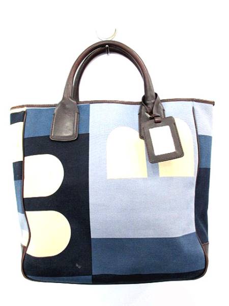 バリー バック ハンド キャンバス レザー 青 トート