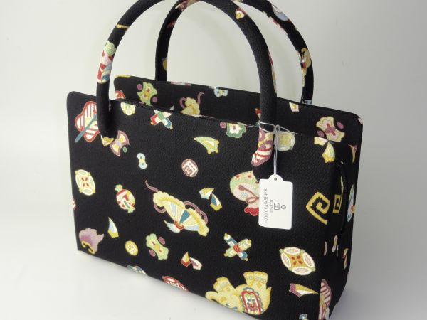 ▼三作▼新品　岡重 高級友禅バック　ちりめん　利休バッグ　