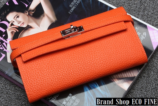 最高級品質 本牛革 超人気デザイン 二つ折り長財布 オレンジ