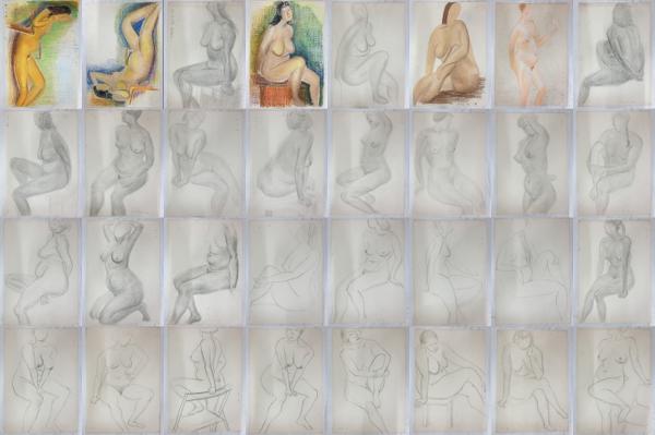 F05391 竹上義治 絵画シリーズ176～207 Pastel素描人物画 32点