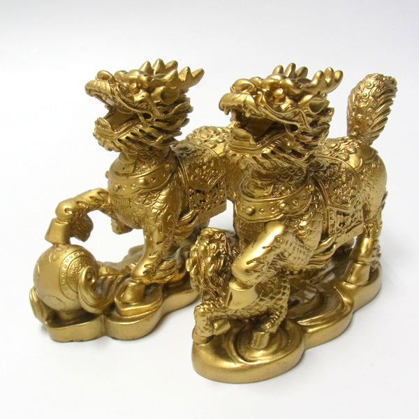 【Ryusho】風水開運置物 麒麟キリン 雌雄一対 12cm ◆平和魔除け