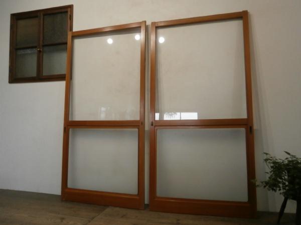 H825◆即決◆2枚組◆⑥デザインガラスのレトロな木製引き戸◆C