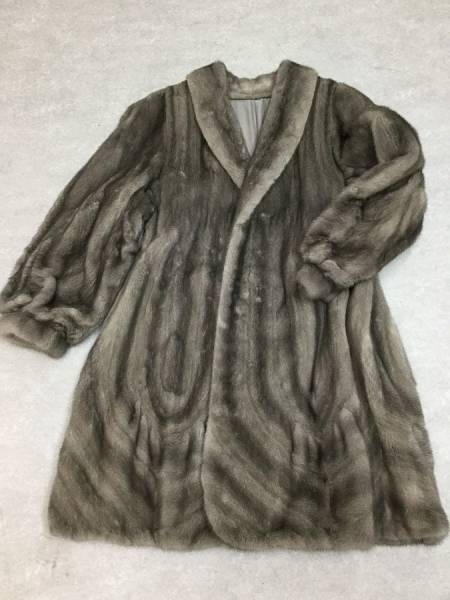 M☆1円～（中古）レディース ミンク ロングコート グレー 毛皮