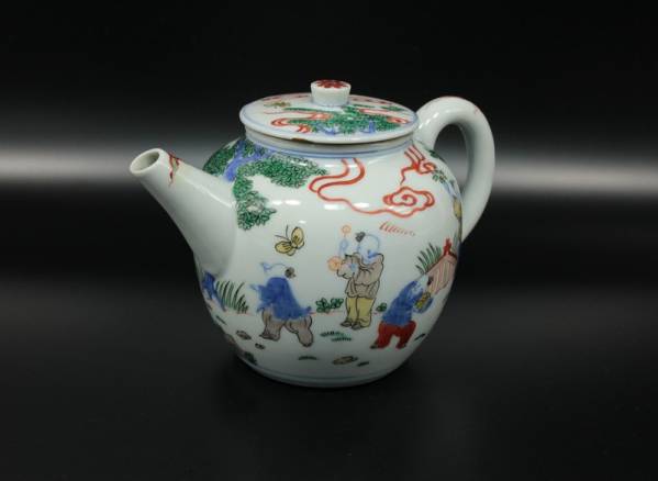 ◆珍品◆中国古玩　色絵唐子水注　大明萬歴年製◆