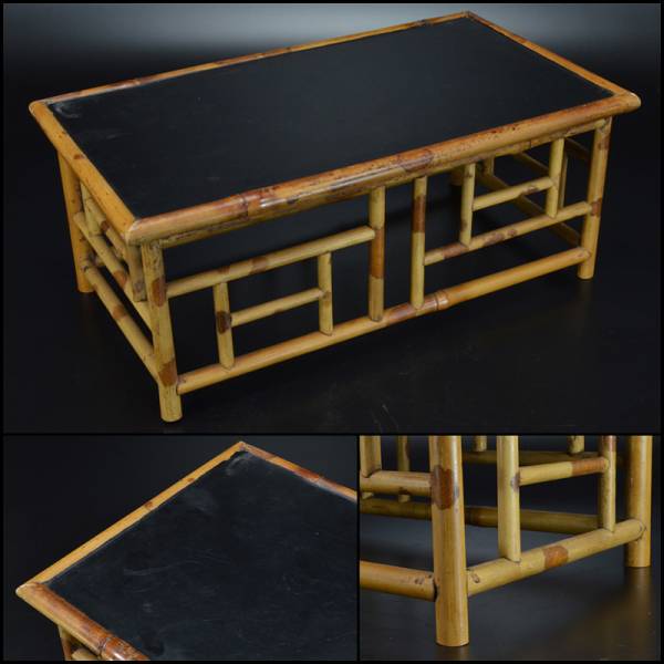 【慰】中国美術 斑竹細工 平卓 飾台 香炉台 古玩 DEMH