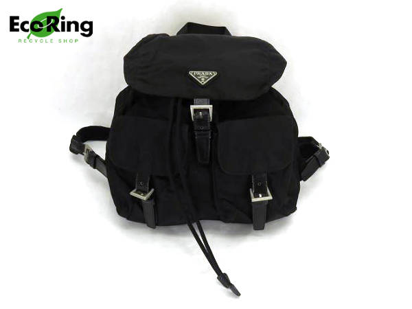 1円 プラダ ナイロン 三角ロゴ リュックサック ブラック EV575