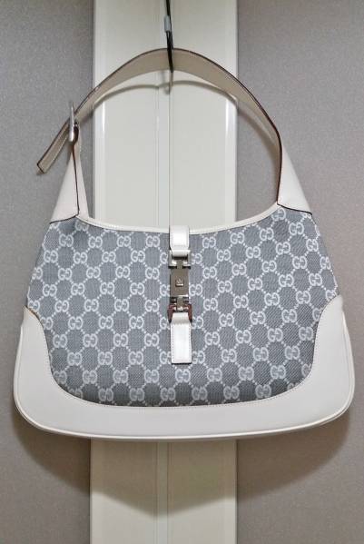 GUCCI／グッチ☆ジャッキー白＆グレーGG柄セミショルダーバッグ