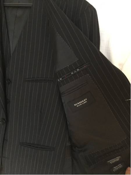 【超希少XL】バーバリーブラックレーベル　スーツ　黒　羊毛　super100's 超希少XLバーバリーブラックレーベル 希少バーバリーブラックレーベル