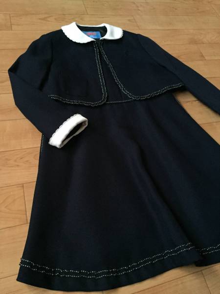 美品 110 フォーマル ワンピース スーツ ボレロ 紺 黒 お受験 女