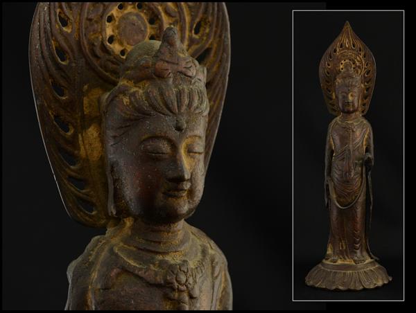 金銅古仏像 朝鮮美術 銅製 古銅 鍍金 金銅 観音菩薩立像 観音菩薩 観音
