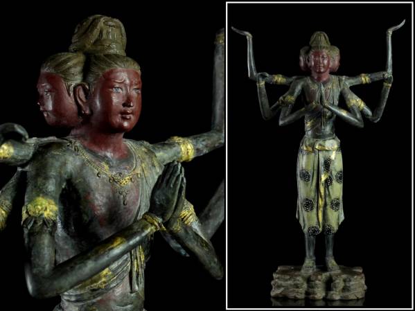 ◇廻◇ 仏教美術 銅製 阿修羅像 41cm 3947g 仏像骨董 [N195]RW 高岡