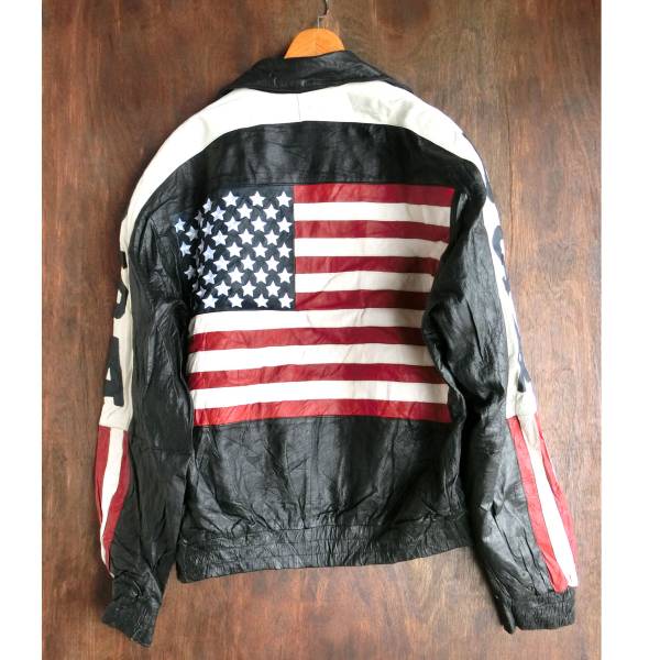 21/CARIBOU CREEK アメリカ国旗柄 本革レザースタジャン 3XL位