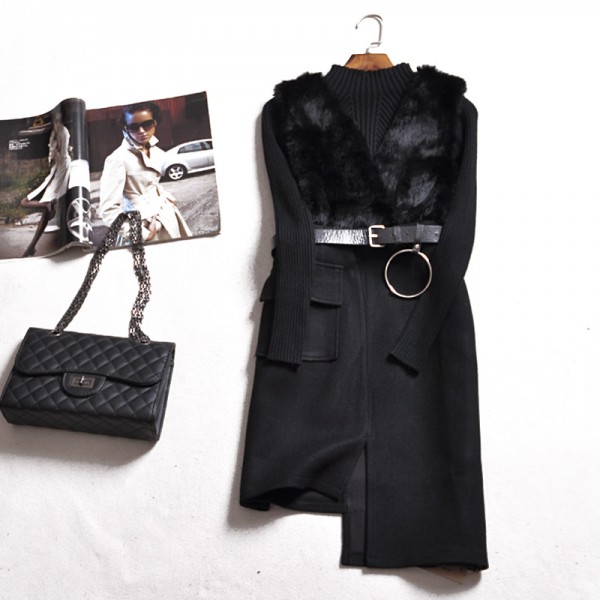 16AW リブニットトップスとジャンパースカートワンピセット　B