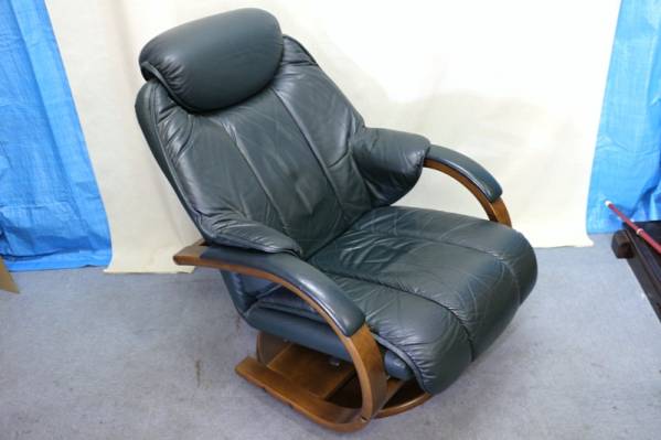 MK395◆富士ファニチア◆本革リクライニングチェア/美品/回転式