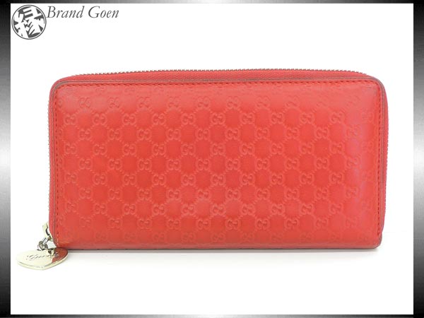 [グッチ]マイクログッチシマ レザー ラウンドファスナー 長財布