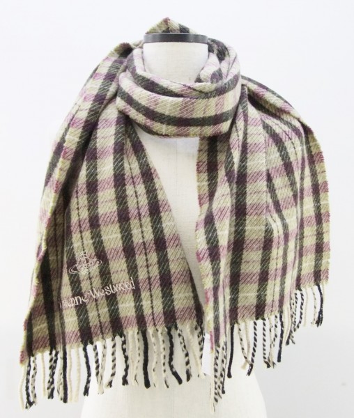 美品 Vivienne Westwood カシミア混 チェック マフラー *63860